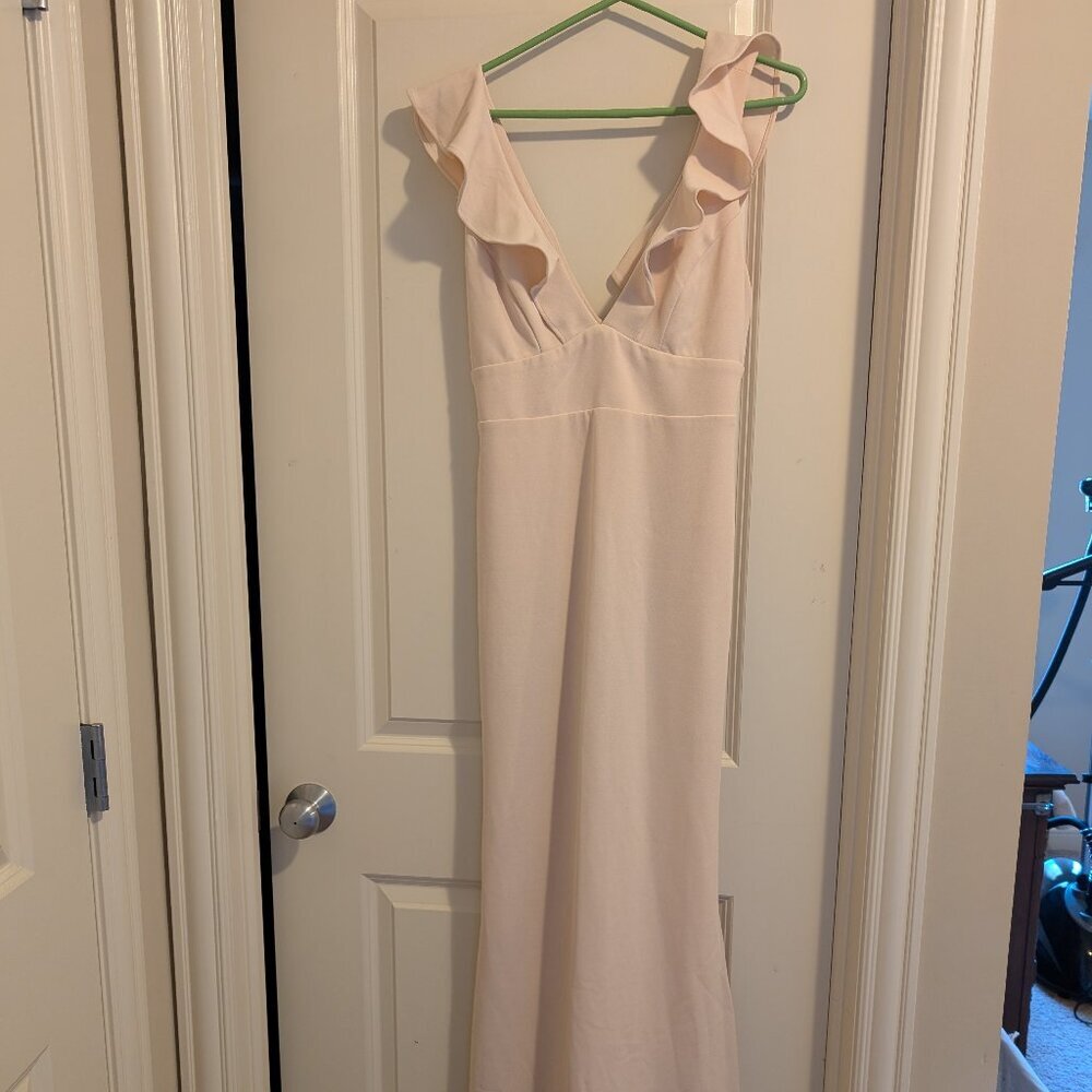 Lulu's Pale Blush Ruffle V-Neck Maxi Dress